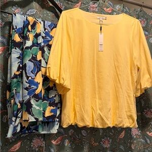 Chicos Bubble hem top and Brigitte™ Slub Floral Slim Pants Size 3